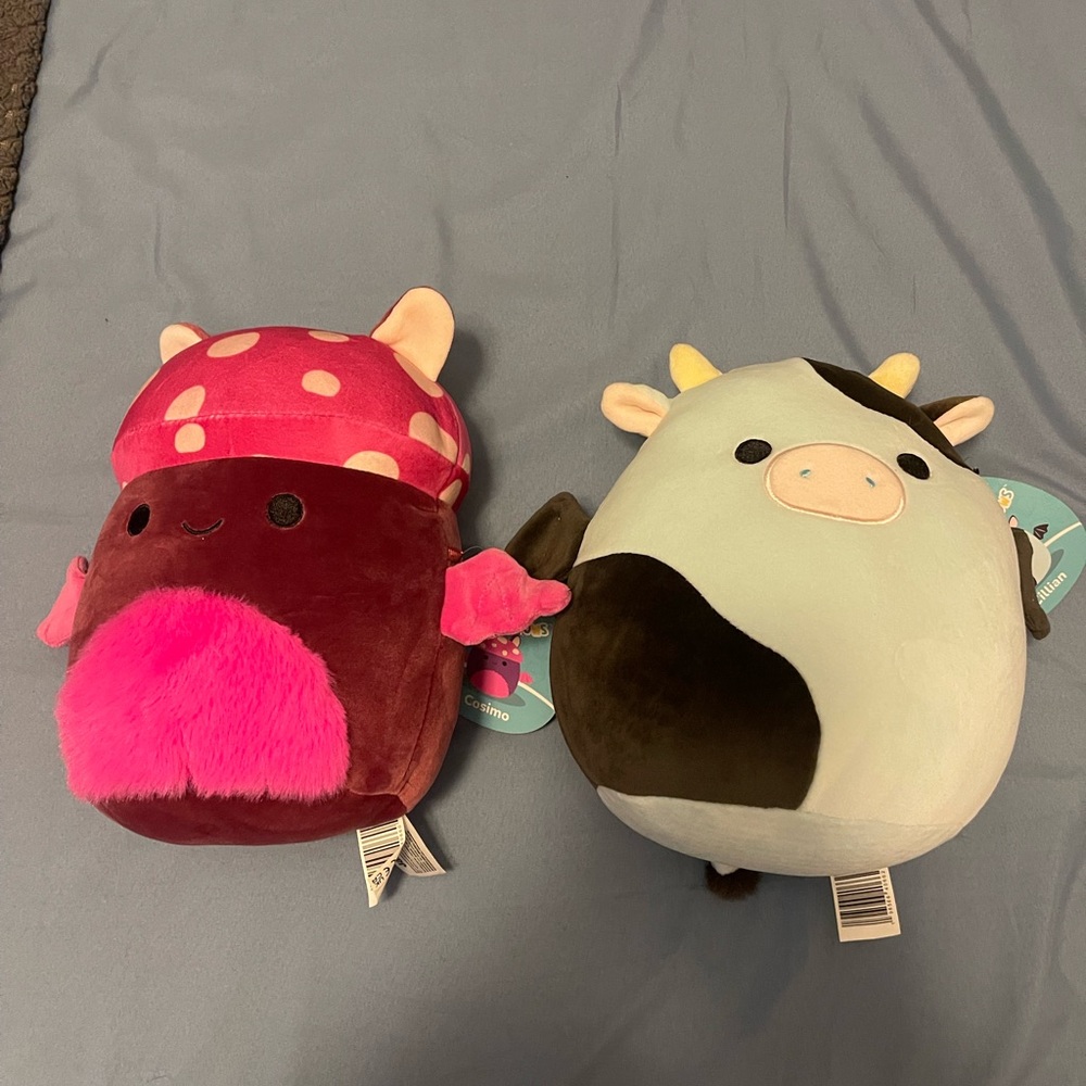 Squishmallows Bat Cow & Mushroom Bat 8 inches Duo